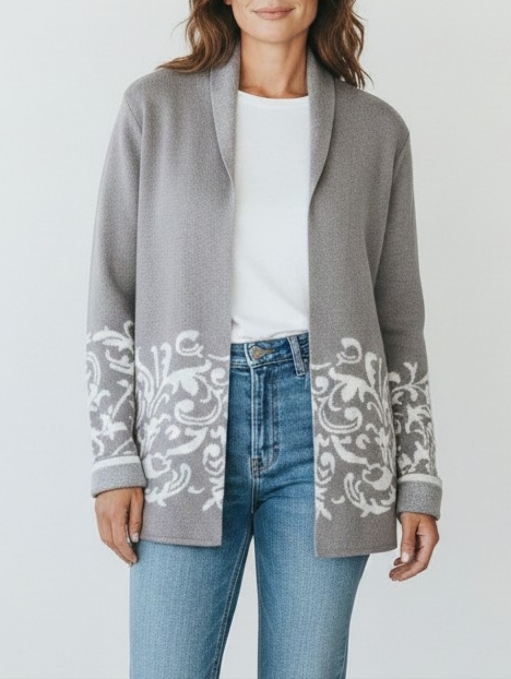 Benedetta B. Open Front Cardigan In Taupe Ivory